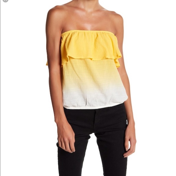 Socialite Tops - Socialite Yellow Strapless Ruffle Top
